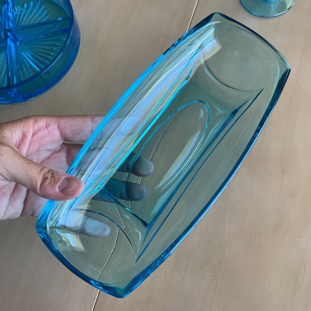 Vintage Rare Mid-Century Blue Glass Dishes Bowls Set - Picture 8 of 16